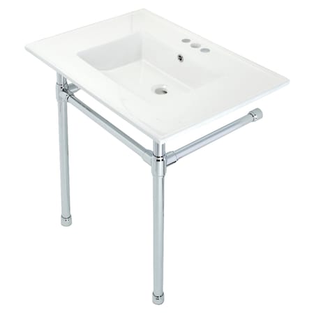 Fauceture KVPB31227W41 Dreyfuss 31" Console Sink W/SS Leg (4", 3 Hole), Wht/Chrome KVPB31227W41